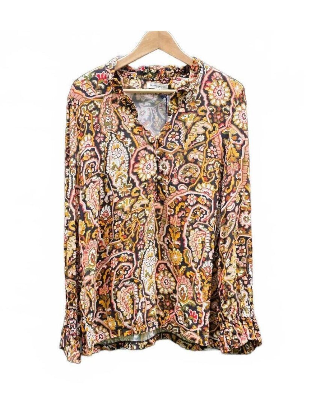 Le Petit Francais Borealem Mosaique Blouse Boho Ruffle Top  Size 44 NWT